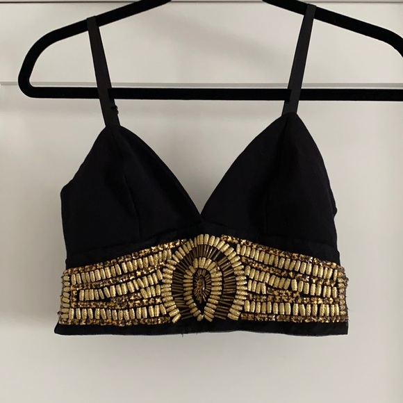 bebe Tops - Black crop with gold beading. Bebe size S